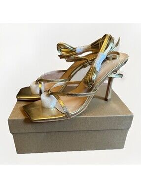 New Elisabet Tang Strappy Lace Up Gladiator Gold Colored Stiletto Heels 9